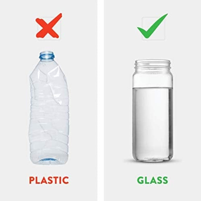 Travel Glass Drinking Bottle Mason Jar 16 Ounce [12-Pack] Plastic Airtight Lids, Reusable Glass Water Bottle for Juicing, Smoothies, Kombucha, Tea, Milk Bottles, Homemade Beverages Bottle,