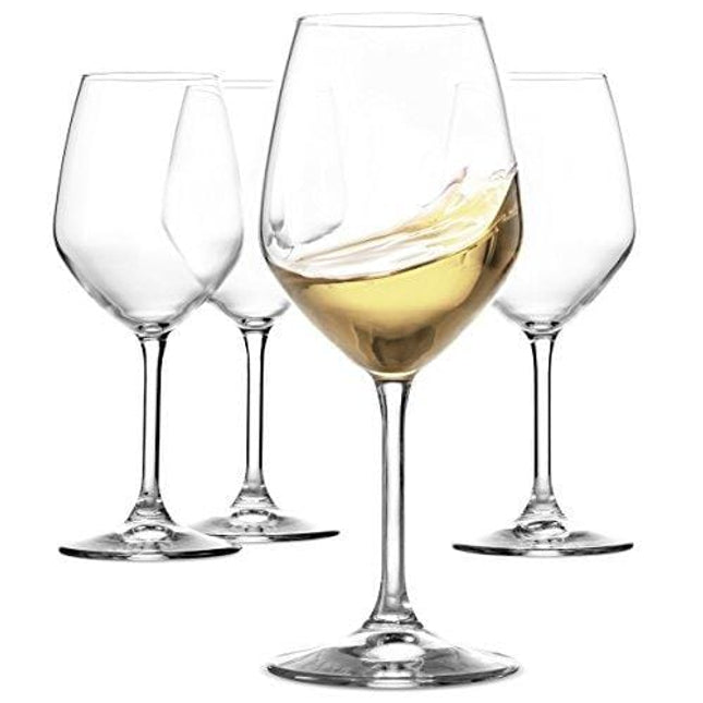 Paksh Novelty White Wine Glasses, 15 Ounce, Shatter Resistant, Wine Glass Set of 4, Clear