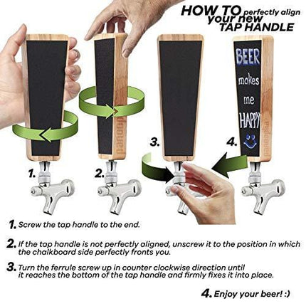 Beer Tap Handle and Two Liquid Chalk Markers Set - Wooden Keg Tap Handle for Standard Faucets and Kegerators with Reusable Chalkboard - Suitable for Home Brew, Bars, Kegs and Draft Beer