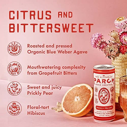 PARCH Prickly Paloma, Ready to Drink Non Alcoholic Agave Cocktail Infused with Desert Botanicals & Adaptogens, Plant Based, Gluten Free & Vegan, Inspired by the Sonoran Desert (8.4 oz x 8 pack)