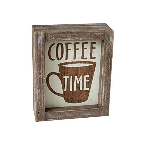 Parisloft Coffe Time Rustic Barn Wood Small Coffee Box Sign Decor for Kitchen, Rustic Wooden Coffee Sign for Coffee Bar Farmhouse Kitchen Decor Wood Home Decor 5.8''x4.8''