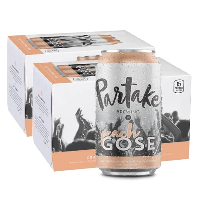 Partake Brewing Non Alcoholic Craft Brew, Peach Gose, 12 Pack - 12 Ounce Cans, Low Calorie, All Natural Ingredients