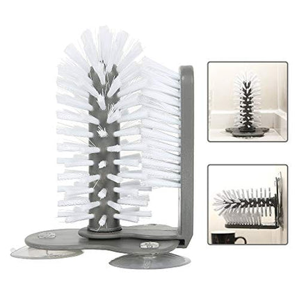 Bottle Cleaning Brush Glass Cup Washer for Sink with Suction Base, Cup Cleaner Brush for Beer Cup, Long Leg Cup, Red Wine Glass and More Bar Kitchen Sink Home Tools Grey