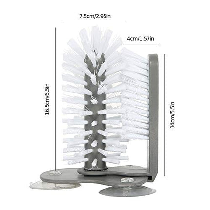 Bottle Cleaning Brush Glass Cup Washer for Sink with Suction Base, Cup Cleaner Brush for Beer Cup, Long Leg Cup, Red Wine Glass and More Bar Kitchen Sink Home Tools Grey