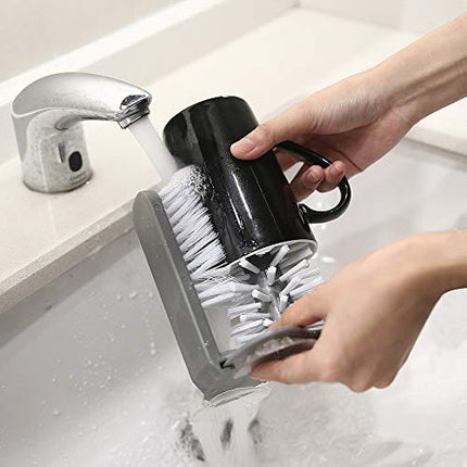 Bottle Cleaning Brush Glass Cup Washer for Sink with Suction Base, Cup Cleaner Brush for Beer Cup, Long Leg Cup, Red Wine Glass and More Bar Kitchen Sink Home Tools Grey
