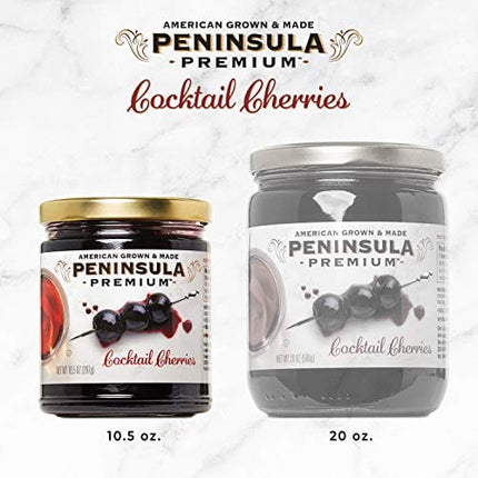 Peninsula Premium Cocktail Cherries | Award Winning | Deep Burgundy-Red | Silky Smooth, Rich Syrup | Luxe Fruit Forward, Sweet-Tart Flavor | Gourmet | American Grown & Made | 10.5 oz