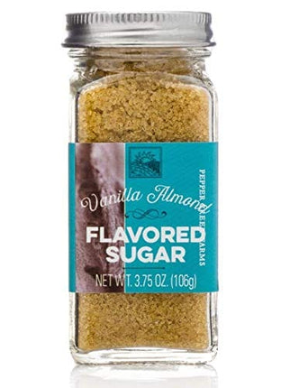 Pepper Creeks Farms VANILLA ALMOND Flavored Sugar - 3.75 Ounce Bottle - Enhance everything from baked goods to cocktails!