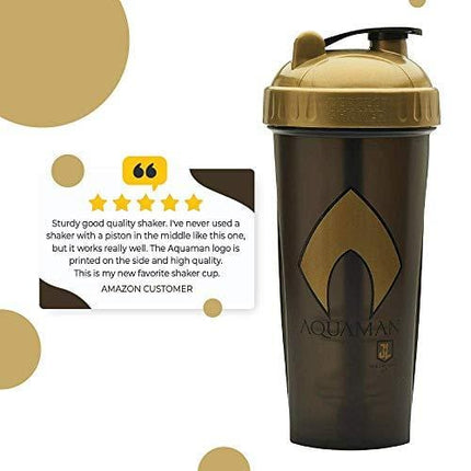 Performa Justice League & DC Comic - Leak Free Protein Shaker Bottle with Actionrod Mixing Technology for All Your Protein Needs! Shatter Resistant & Dishwasher Safe (Aquaman)(28oz)