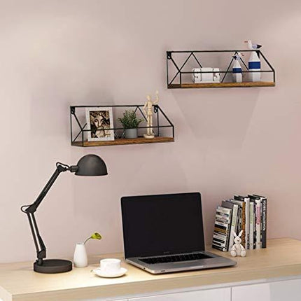 PETAFLOP Wall Mount Shelf Rustic Wood Floating Shelves Storage for Kitchen Living Room Bathroom, Set of 2
