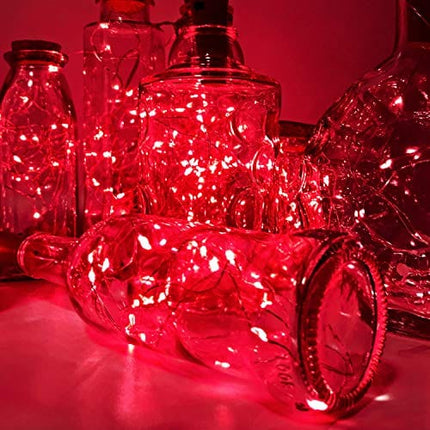 PheiLa 10 Pack Wine Bottle Lights Red Christmas Lights Battery Operated Valentine Lights Waterproof 3.3ft LED Cork Shape Silver Wire Fairy Lights for Jar Party Wedding Bar Valentine's Gift Decoration