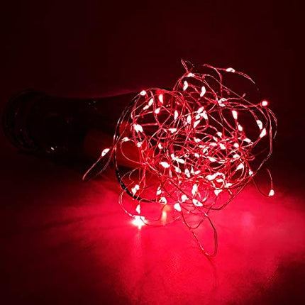 PheiLa 10 Pack Wine Bottle Lights Red Christmas Lights Battery Operated Valentine Lights Waterproof 3.3ft LED Cork Shape Silver Wire Fairy Lights for Jar Party Wedding Bar Valentine's Gift Decoration