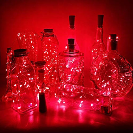 PheiLa 10 Pack Wine Bottle Lights Red Christmas Lights Battery Operated Valentine Lights Waterproof 3.3ft LED Cork Shape Silver Wire Fairy Lights for Jar Party Wedding Bar Valentine's Gift Decoration