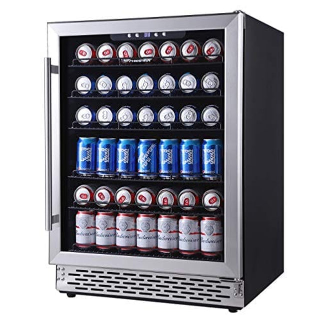 Phiestina 24 Inch Beverage Cooler Refrigerator - 175 Can Built-in or Free Standing Beverage Fridge with Glass Door for Soda Beer or Wine - Drink Fridge For Home Bar or Office