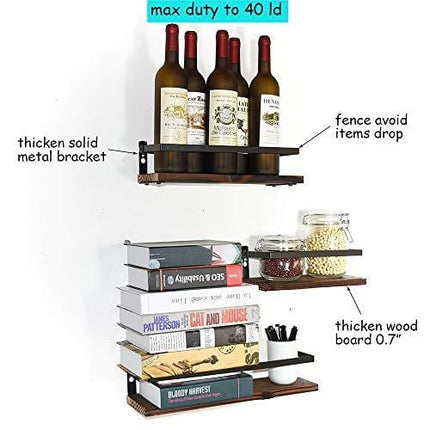 PHUNAYA Floating Shelves Rustic Wood Wall Mounted Shelf Practical Metal Fence Design – Ideal for Bedroom, Bathroom, Kitchen Set of 3