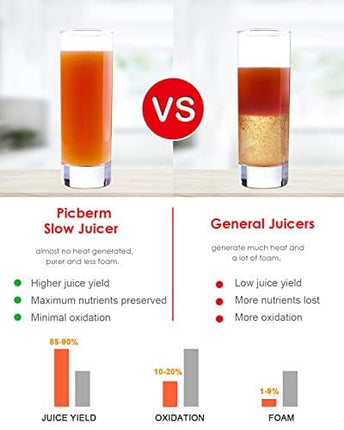 Juicer Machines, Slow Masticating Juicer with Brush and Easy to Clean, Cold Pressed Juicer with Quiet Motor and Reverse Function, Juicer Extractor，Recipes for Fruits and Vegetables