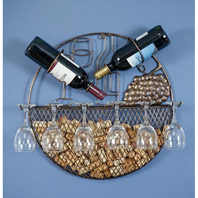 Metal Wall Hanging Wine & Glass Rack Cork Caddy by Picnic Plus, 19.5"D x 6.5"H