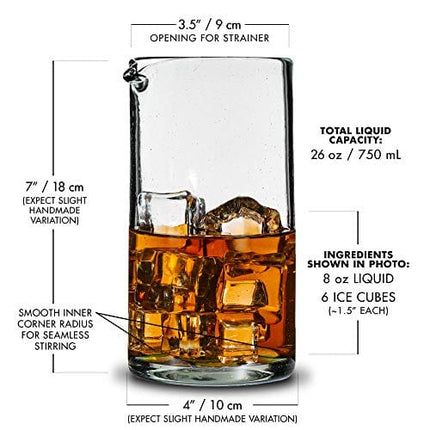 Piña Barware Handblown From Recycled Glass Cocktail Mixing Glass - 750mL / 26oz - Professional Bartending Commercial Glassware