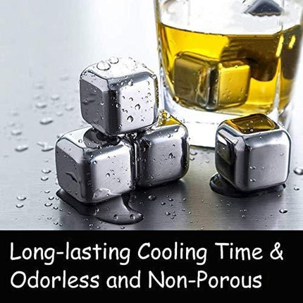 Ice-Cubes-Reusable, 8-PCS Stainless-Steel-Ice-Cubes Whiskey-Stones with Non-Slip Ice Tongs, Chilling-Stones Ice-Cubes Gift Set Chilling Ice-Cubes for Whiskey Wine Drinks with Freeer Storage Box