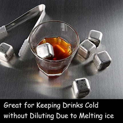 Ice-Cubes-Reusable, 8-PCS Stainless-Steel-Ice-Cubes Whiskey-Stones with Non-Slip Ice Tongs, Chilling-Stones Ice-Cubes Gift Set Chilling Ice-Cubes for Whiskey Wine Drinks with Freeer Storage Box