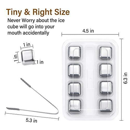 Ice-Cubes-Reusable, 8-PCS Stainless-Steel-Ice-Cubes Whiskey-Stones with Non-Slip Ice Tongs, Chilling-Stones Ice-Cubes Gift Set Chilling Ice-Cubes for Whiskey Wine Drinks with Freeer Storage Box