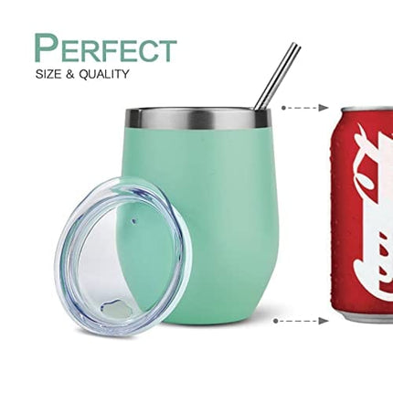 Polarduck Wine Tumbler Cup Coffee Mug: 12oz Travel Insulated Tumbler with Lid & Straw, Stainless Steel Vacuum Double Wall-Gift for Women, Men, Mom, Dad, Friend (Mint)