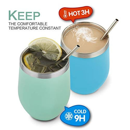 Polarduck Wine Tumbler Cup Coffee Mug: 12oz Travel Insulated Tumbler with Lid & Straw, Stainless Steel Vacuum Double Wall-Gift for Women, Men, Mom, Dad, Friend (Mint)