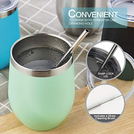 Polarduck Wine Tumbler Cup Coffee Mug: 12oz Travel Insulated Tumbler with Lid & Straw, Stainless Steel Vacuum Double Wall-Gift for Women, Men, Mom, Dad, Friend (Mint)