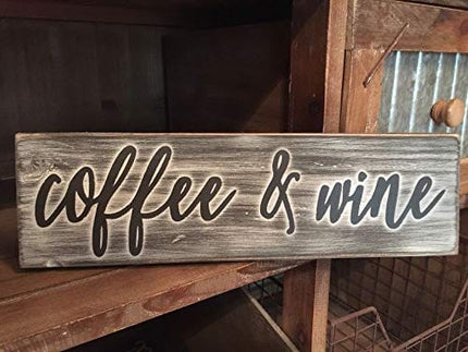 PotteLove Rustic Wood Sign Coffee and Wine Coffee Bar Wine Bar Home Decor Prim Kitchen