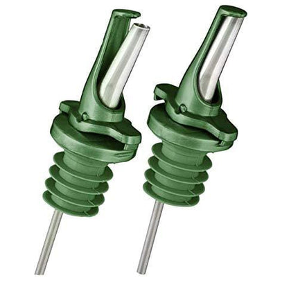 Olive Oil Spout for Olive Oil Dispenser - UK Patented Oil Pourer - Hygienic Open Close Shut Off Mechanism - One Handed Open & Close Cap Keeps Oil Fresh and Prevents Oxidization - Green 2 Pack