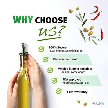 Olive Oil Spout for Olive Oil Dispenser - UK Patented Oil Pourer - Hygienic Open Close Shut Off Mechanism - One Handed Open & Close Cap Keeps Oil Fresh and Prevents Oxidization - Green 2 Pack