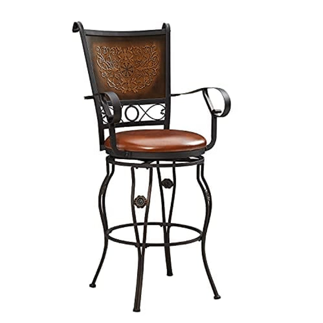Powell Company Big and Tall Copper Stamped Back Barstool with Arms Bar Stool, Bronze