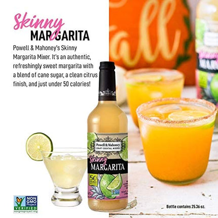 Powell & Mahoney Craft Cocktail Mixers - Skinny Margarita 50 Calories - NA Cocktail Mix - Free from Artificial Sweeteners and Flavors - 25.36 oz - Non-GMO