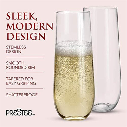 24 Stemless Plastic Champagne Flutes - 9 Oz Plastic Champagne Glasses | Clear Plastic Unbreakable Toasting Glasses |Shatterproof | Disposable | Reusable Perfect For Wedding Or Party