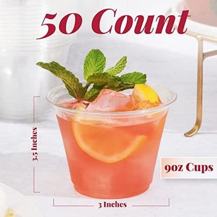 50 Clear Plastic Cups | 9 oz Plastic Cups | Disposable Cups | PET Clear Cups | Plastic Wine Glasses | Clear Plastic Party Cups