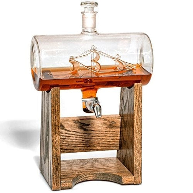 Bourbon Whiskey Decanter - 1150ml Liquor Dispenser for Rum, Vodka, Wine, Whiskey, Etc- Sailing/Boating Gifts for Men and Women, Nautical Decor Newlywed Gift, Unique Bourbon Gifts (Prestige Decanters)