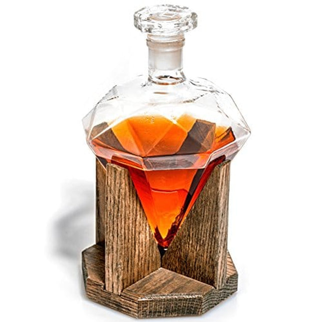Whiskey Decanter - Newlywed Gift Diamond Decanters for Alcohol, Rum, Bourbon, Scotch, Wine Decanter – Diamond 10 Year Anniversary Present or Groomsmen Gifts – 1000ml Liquor (Prestige Decanters)