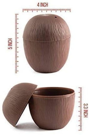 Prextex 12 Pack Coconut Cups for Hawaiian Luau Kids Party with Hibiscus Flower Straws - Tiki and Beach Theme Party Fun Drink or Decoration Cups