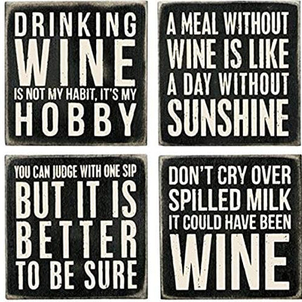 Primitives By Kathy Classic Black and White Coasters, Set of 4, Wine