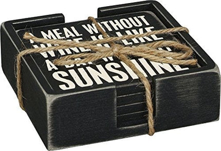 Primitives By Kathy Classic Black and White Coasters, Set of 4, Wine