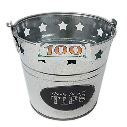 Tip Bucket Metal w/stars design for Bar, Club, Musicians, bands, street performers | bartenders money Jar 6 “ Diameter x 5.5” Hight