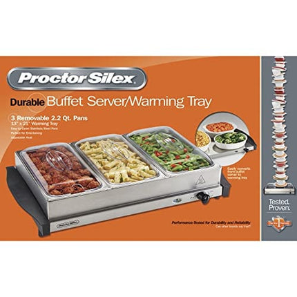 Proctor Silex Server & Food Buffets Food Warmer for Parties, Three 2.2 Quart Stainless Steel Chafing Dishes, Adjustable Heat