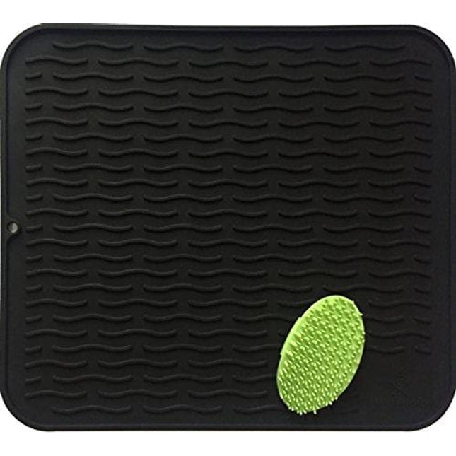 Silicone Dish Drying Mat & Scrubber 17.8" x 15.8" | Kitchen Dish Drainer Mat & Large Silicone Trivet | Draining Pad for Counter Top (XL Black)