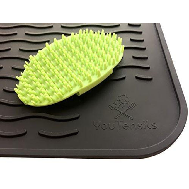 Silicone Dish Drying Mat & Scrubber 17.8" x 15.8" | Kitchen Dish Drainer Mat & Large Silicone Trivet | Draining Pad for Counter Top (XL Black)
