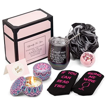 Wine Gifts for Women Wine Insulated Tumbler Birthday Gift for Wine Lover Christmas Gift Basket for Mom Wife Sister Girlfriend Best Friend Loofah Sponge(Glitter Black)