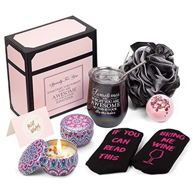 Wine Gifts for Women Wine Insulated Tumbler Birthday Gift for Wine Lover Christmas Gift Basket for Mom Wife Sister Girlfriend Best Friend Loofah Sponge(Glitter Black)