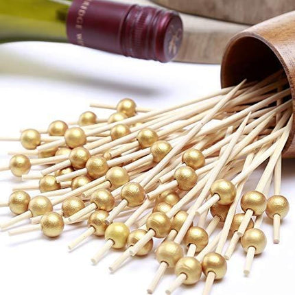 Cocktail Picks 100 Counts Handmade Sticks Wooden Toothpicks Cocktail Sticks Party Supplies - Matt Gold Pearl