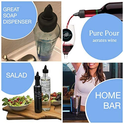Pour Spouts and Universal Dust Caps | Liquor Pourers with Rubber Dust Caps for Alcohol Bottles, Olive Oil, Syrup, Balsamic Vinegar and More (10 Pack of Pour Spouts)