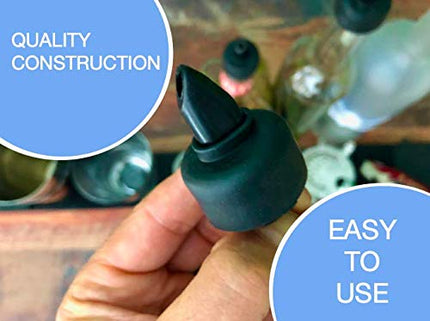 Pour Spouts and Universal Dust Caps | Liquor Pourers with Rubber Dust Caps for Alcohol Bottles, Olive Oil, Syrup, Balsamic Vinegar and More (10 Pack of Pour Spouts)