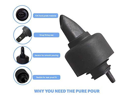Pour Spouts and Universal Dust Caps | Liquor Pourers with Rubber Dust Caps for Alcohol Bottles, Olive Oil, Syrup, Balsamic Vinegar and More (10 Pack of Pour Spouts)