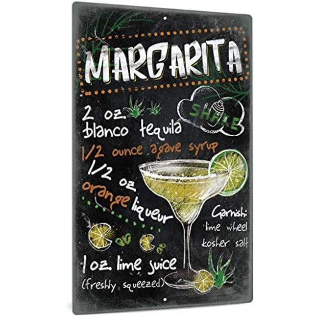 Putuo Decor Margarita Cocktail Bar Sign, Vintage Art Wall Decor for Plaque Poster Cafe, Man Cave Home Decor for Pub, Club, Kitchen, 12x8 Inches Recipe Metal Sign Gift